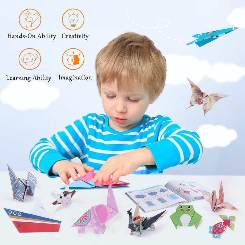 catnee Origami Paper for Kids Crafts, 350 PCS Origami Paper Kit, Vivid 200 Cartoon Origami Objects+100 Solid Color Papers+50 Traditional Japanese Patterns with Instructions, Origami for Kids Adults Beginners - Image 4